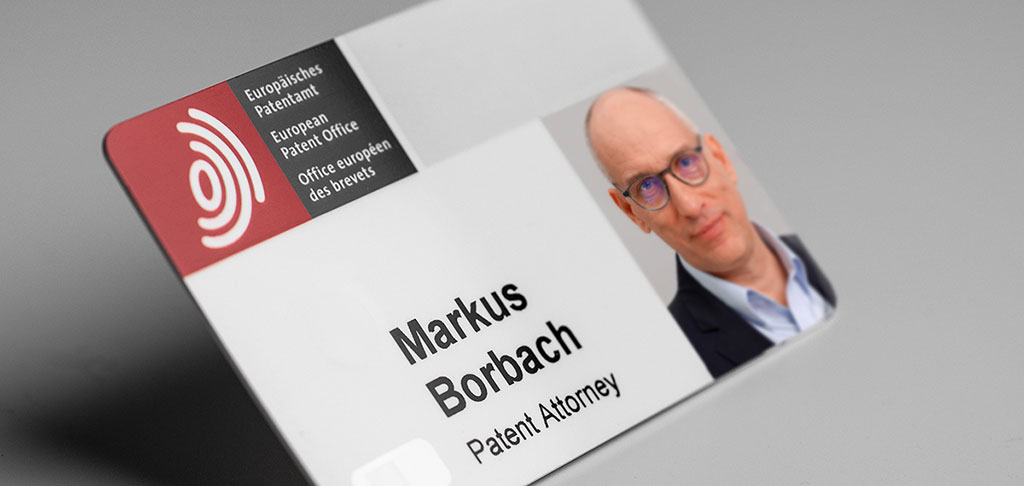 Photo of business card of Dr. Markus Borbach EU European Patent Attorney.